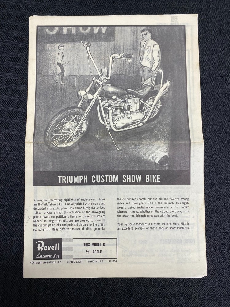 Revell Triumph Custom Show Bike H-1230 Chopper Instructions 1964 Original Manual