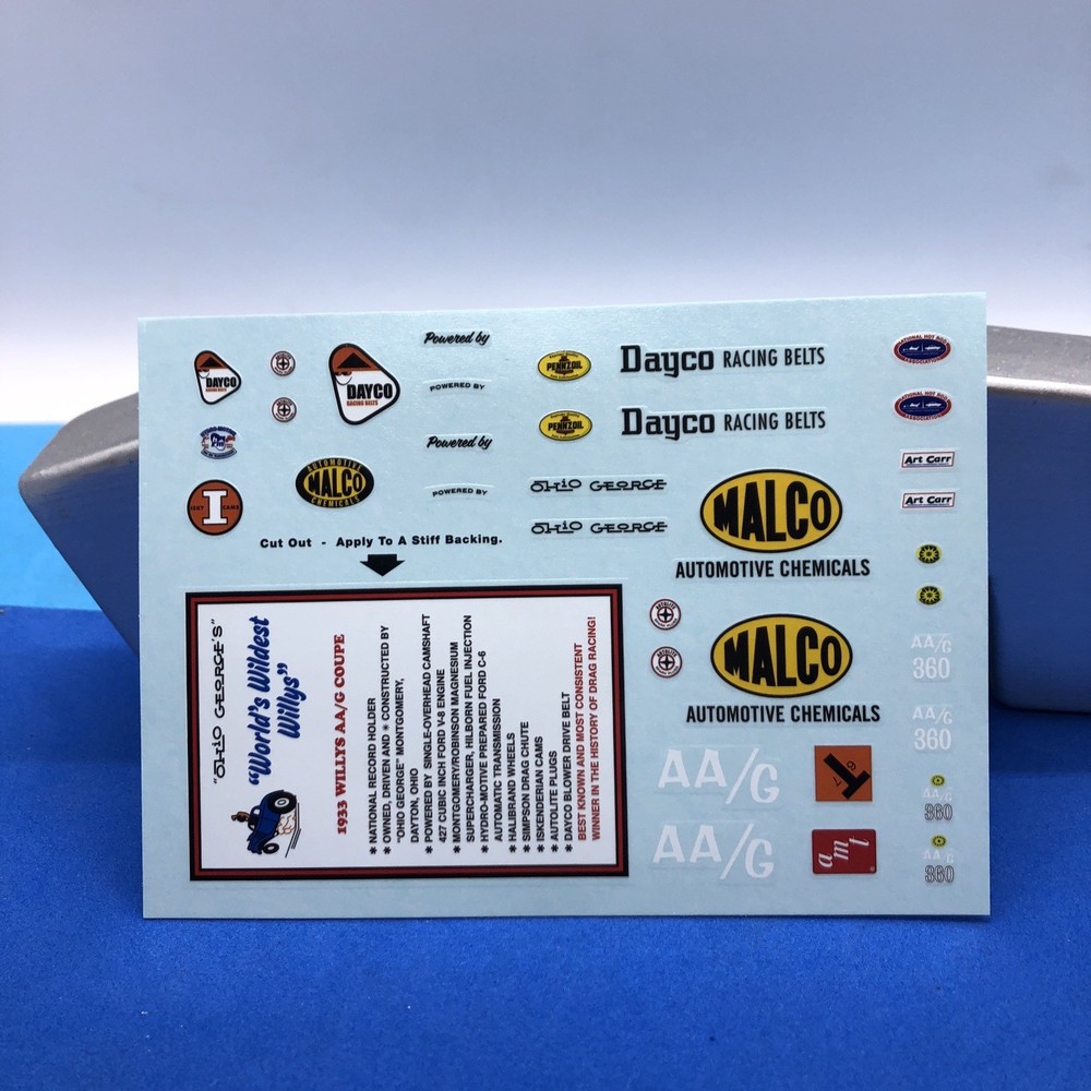 FOB Ohio George 33 Willys AA/G Coupe DECAL SHEET Malco 1:25 AMT LBR Model Parts