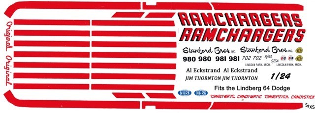 Ramchargers 1963-64 Dodge 330 1/25th – 1/24th Scale Waterslide Decals
