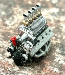 Resin Supercharged V-12 Flathead engine for scale model cars, 1/24 1/25 scale.