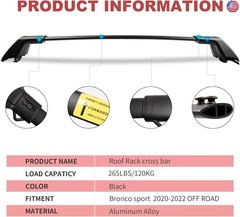 KINGGERI 265lbs Roof Racks Cross Bars Fit for Ford Bronco Sport (Off-Road)