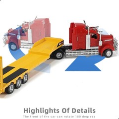 1/50 Scale Kenworth W900 Semi Truck with Lowboy Flatbed Trailer Die-Cast Model –