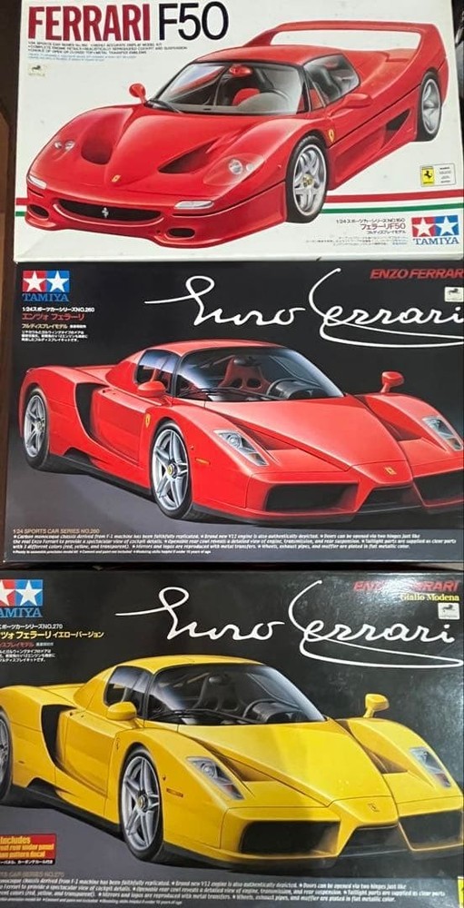 Lot of 3 Tamiya 1/24 Ferrari Kits – Enzo Red/Yellow & F50 – Unopened Vintage