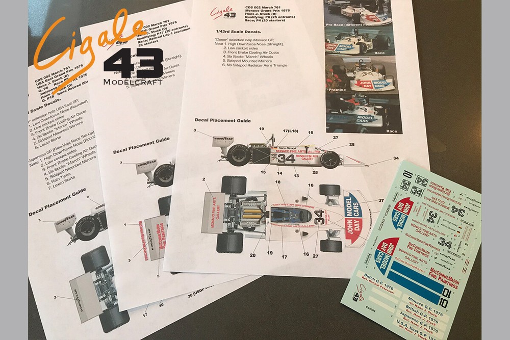 Decals March 761 1976 Formula 1 1/43rd scale for Tameo Kits by Cigale 43 CDS002