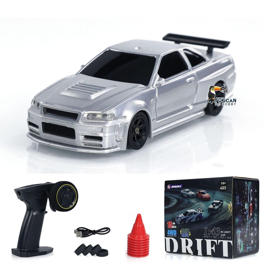 USED 1:43 Drift Race Car Remote Control Car 4WD Tyres Traffic Cones RTR Car