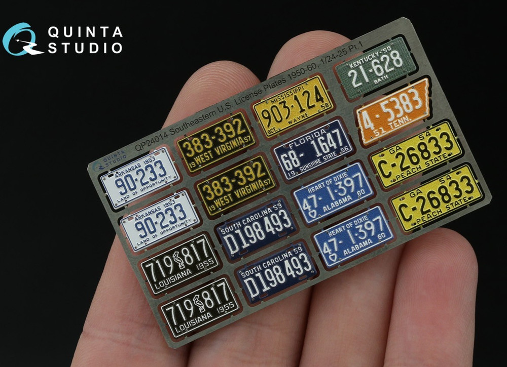 Quinta Studio 1/24 1/25 Metal License Plates AR LA WV SC MS FL AL KY TN GA 50’s