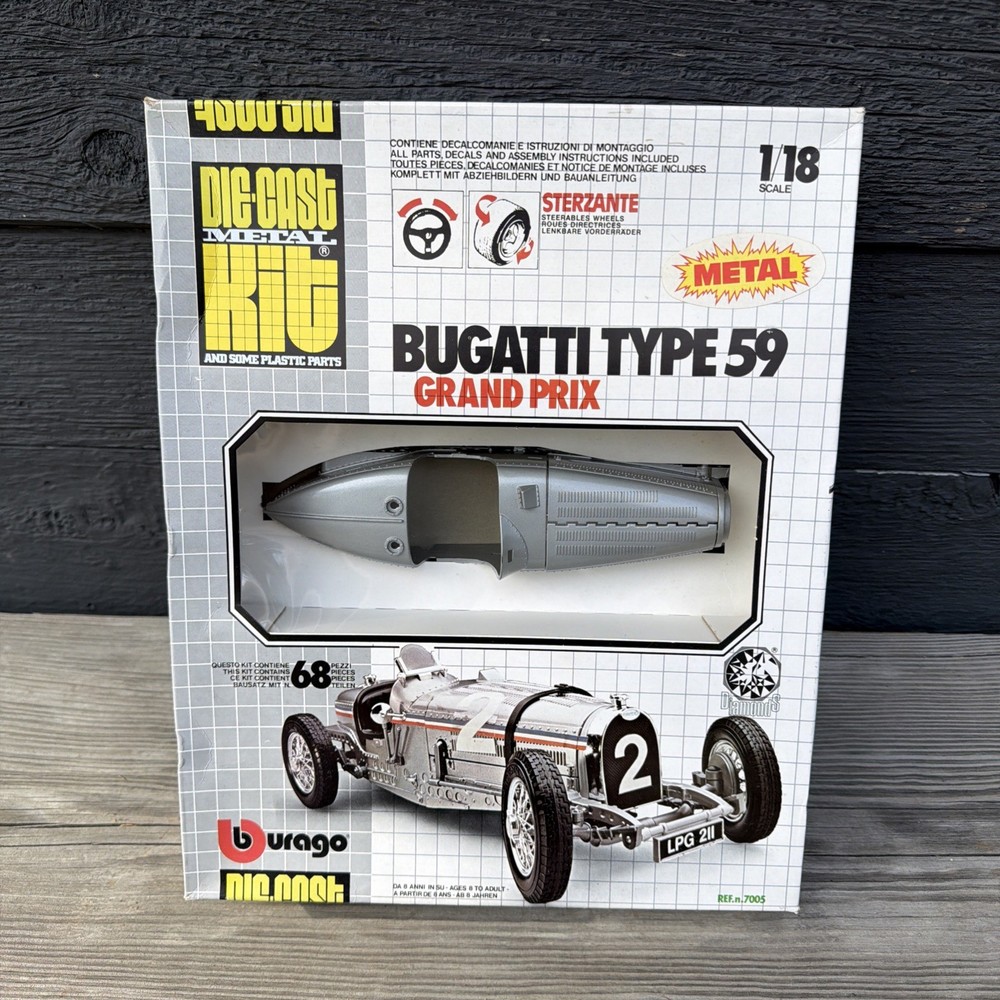 VTG BBurago Bugatti Type 59 /1934 Grand Prix Diecast Model Kit Unbuilt 1/18