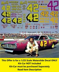 NASCAR DECAL #42 MARTY ROBBINS 1971-1977 DODGE CHARGER MARTY ROBBINS 1/25