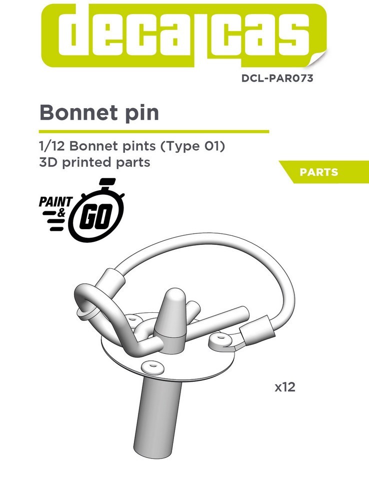 Decalcas Detail-Up Parts 1:12 Scale Bonnet Pin (Type 01) 3D Printed # DCL-PAR073