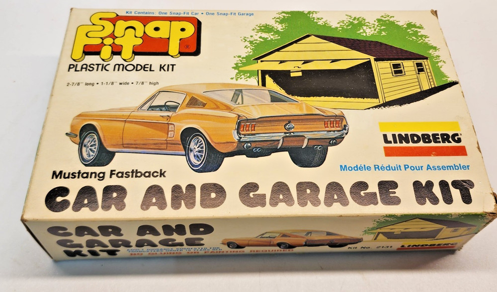Vintage Linberg Models Car & Garage Kit. with Mustang Fastback. Built Snap Kit