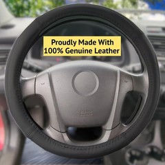 Steering Wheel Cover Black Real Genuine Leather 15 Inch For Men And Women