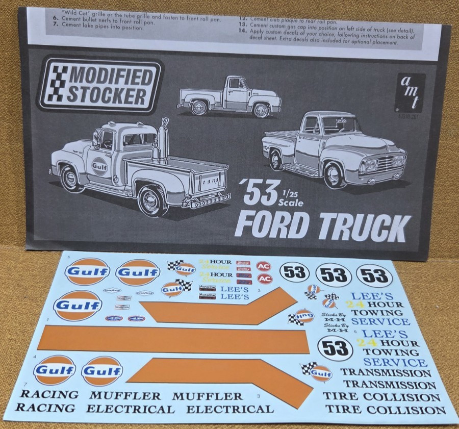 1953 Ford Pickup DECALS & INSTRUCTIONS 1:25 Scale AMT NEW Model Kit PARTS