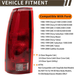 Tail Light Assembly Compatible With Chevy GMC C/K Truck 1988-1998, 1995-2000 Tah