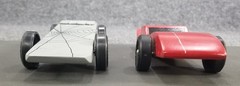 PINE CAR DERBY CARS WOOD SET OF 2 SPIDER WEB MOTIVE 1 CAR MISSING 2 WHEELS