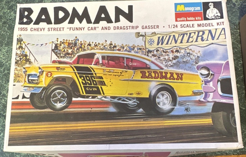 Monogram Badman ’55 Chevy Street Funny Car Gasser 1:24 Unassembled Kit 0229