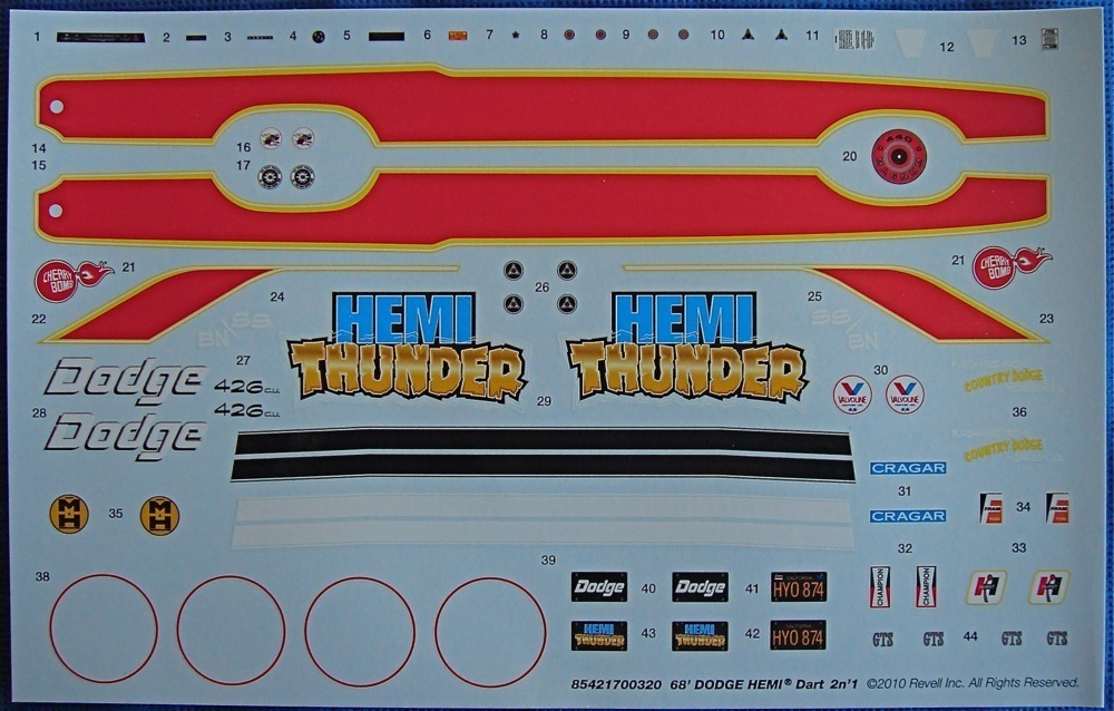 68 1968 Dodge Dart Drag Car 1/25 426 HEMI Red Line Tire Waterslide Decal Sheet
