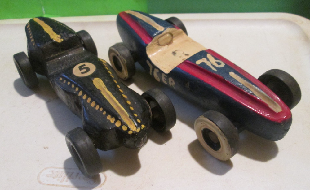 LOT OF 2 CUB SCOUT Pinewood Derby Car Vintage Handmade boy scouts VERY ORNATE