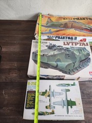 Box of vintage military vehicles models (Lot size 9) Planes Ships Car Tank