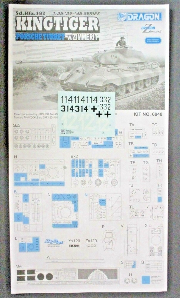Dragon 1/35th Scale Kingtiger Porsche Turret – Decals from Kit No. 6848
