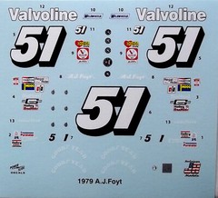 POWERSLIDE #51 VALVOLINE NASCAR 1979 OLDSMOBILE AJ FOYT 1/25 DECAL