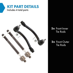 Inner and Outer Tie Rod Set 4 Piece for 2014-2019 Kia Soul 2015-2019 Soul EV