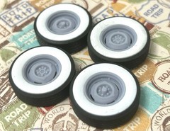 Resin 15-Inch “Steelie” Wheels, W/ Wide Whitewalls,1/24 1/25 Scale