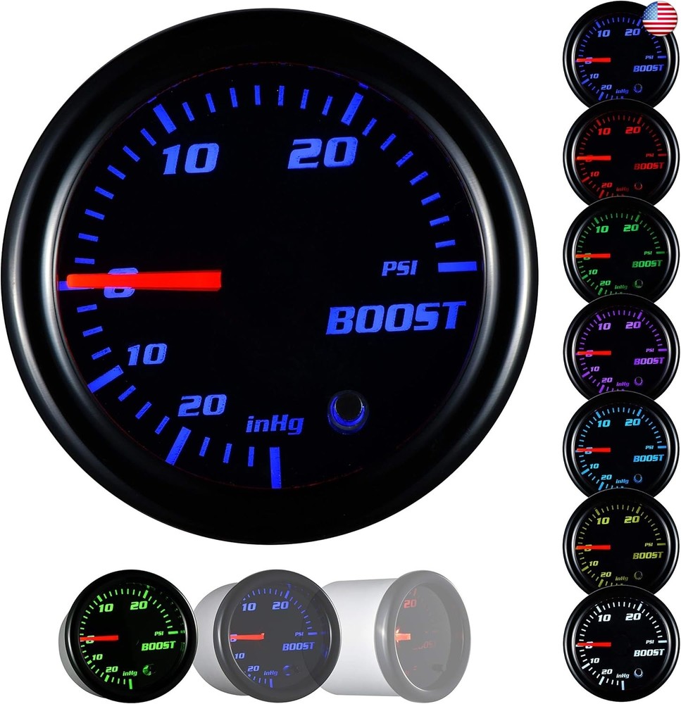YONEDA Turbo Boost Gauge Kit Vacuum 30 PSI Tinted 7 Color – Includes Mechanical