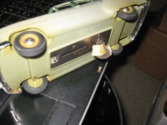 Vintage 1950s Chevrolet Promo Car Bank in two tone green with key in 1/25 scale