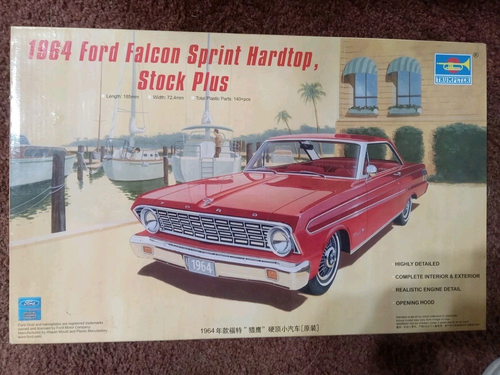Trumpeter 1964 Ford Falcon Sprint Hardtop 1:25 Model Kit Opening Hood Open Box
