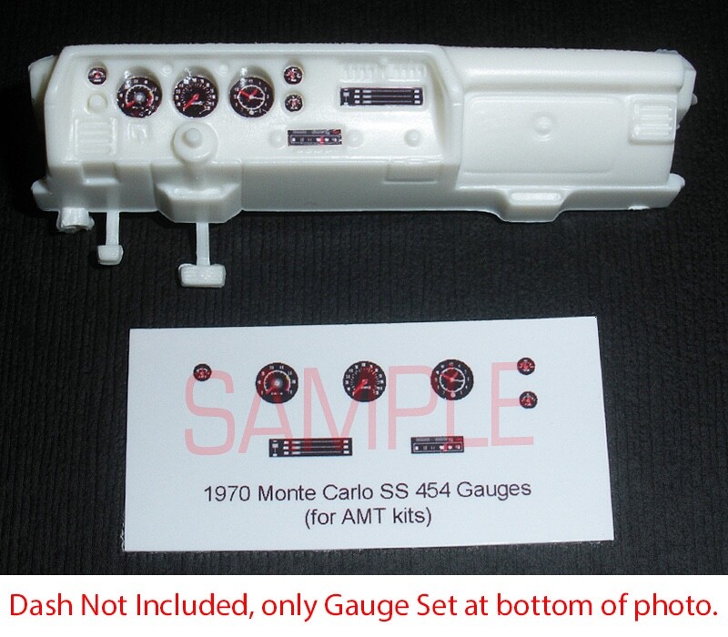 1970 MONTE CARLO SS 454 GAUGE FACES for 1/25 scale AMT kits—PLEASE READ DESC