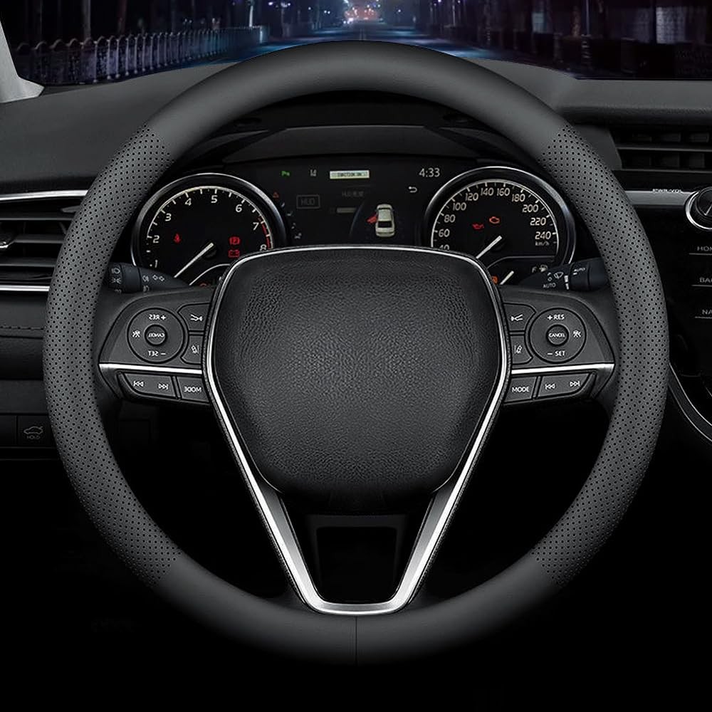 Lkwlikei Nappa Premium Leather Car Steering Wheel Cover Non-Slip Breathable