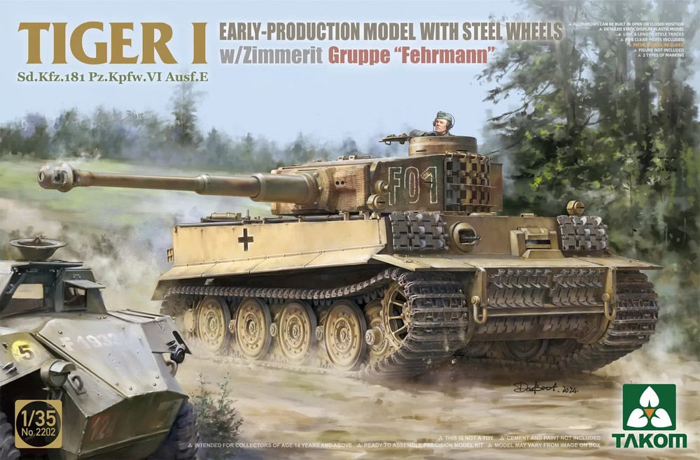 Takom 1/35 German Tiger I Early w/Steel Wheels Zimmerit Gruppe Fehrmann 2202