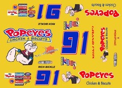 #91 Rich Bickle Popeeye Chicken Pontiac 1/24th Scale Nascar Waterslide Decals