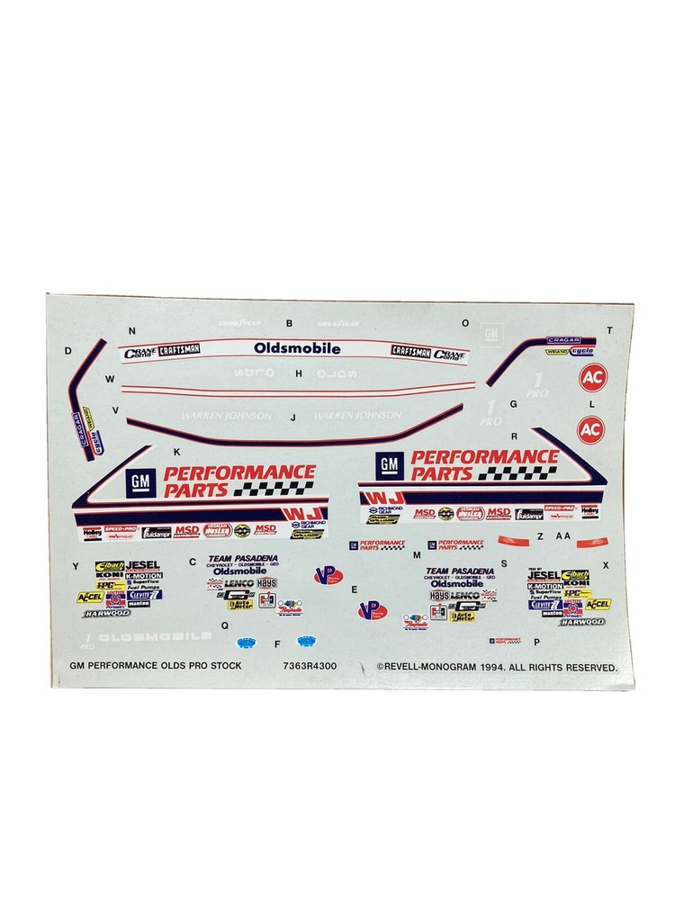 Revell-Monogram 1:25 GM Performance Olds Pro Stock decal sheet