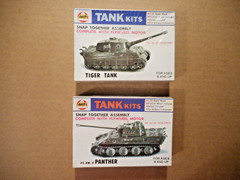 2 Vintage AHM German Tiger & Panther Tank Model Kits Snap Together 1/72 NOS
