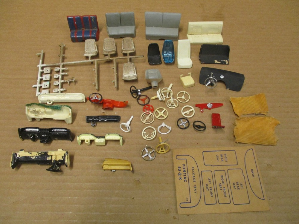 Vintage AMT IMC Model Kit Interior Parts Lot 1/25 Seats Steering Wheels