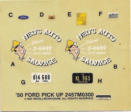 1/64 CUSTOM HO DECAL -NED’S AUTO SALVAGE -’50 FORD PICKUP