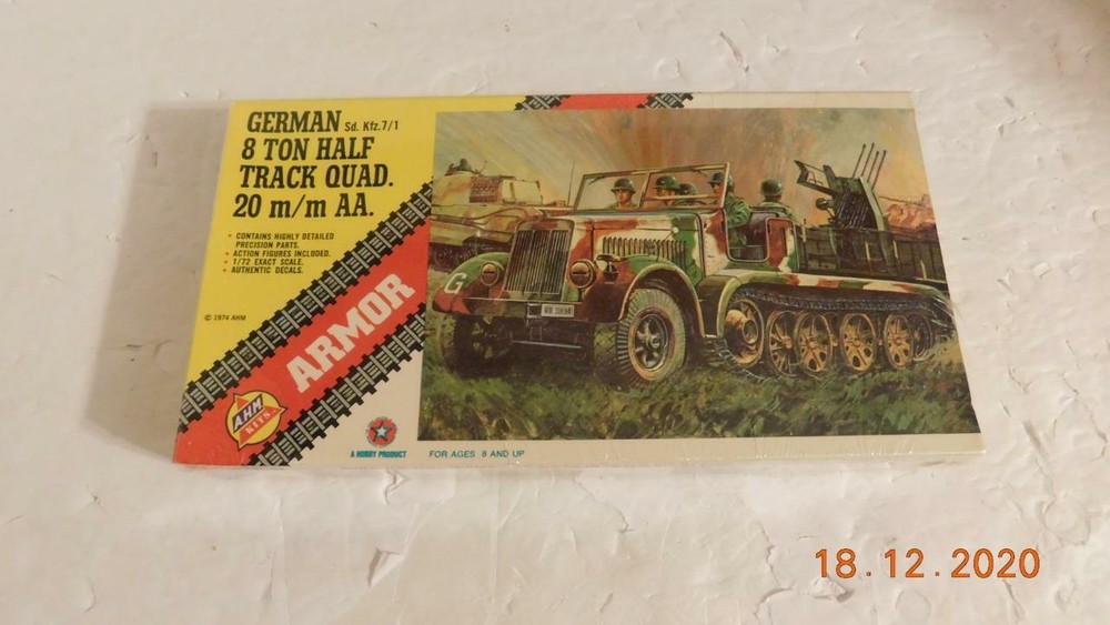Ahm Armor 1:72 #552 German Sd. kfz.7/1 8 Ton Half Track Quad 20mm AA NIB 1974
