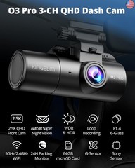 Dash Cam Front and Rear Inside, 3-Channel 2.5K FHD Dash Camera for Cars with 2″