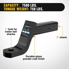Nilight Trailer Hitch Ball Mount 4″ Drop, 3″ Rise, 1″ Ball Hole fits 2″ Receiver