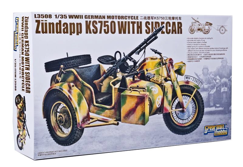Great Wall Hobby L3508 1/35 WWII German Motorcycle Zundapp KS750 + Sidecar
