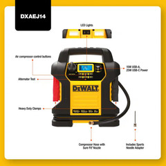 1600-Peak Amp Portable Jump Starter with Digital Compressor and USB Power Bank
