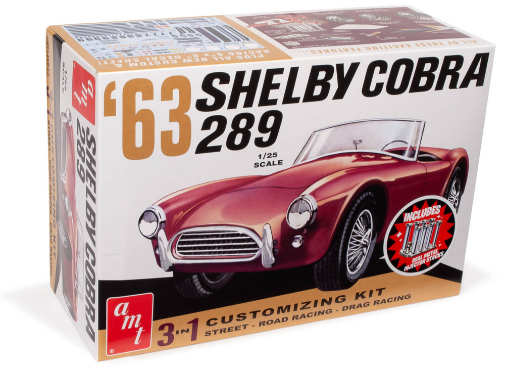 AMT 1963 Shelby Cobra 289 3-In-1 -Street Road Drag 1:25 Scale Model Car Kit 1319