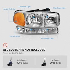 Headlight Fit 1999-2006 Sierra Clear Lens Amber Reflector Chrome Housing