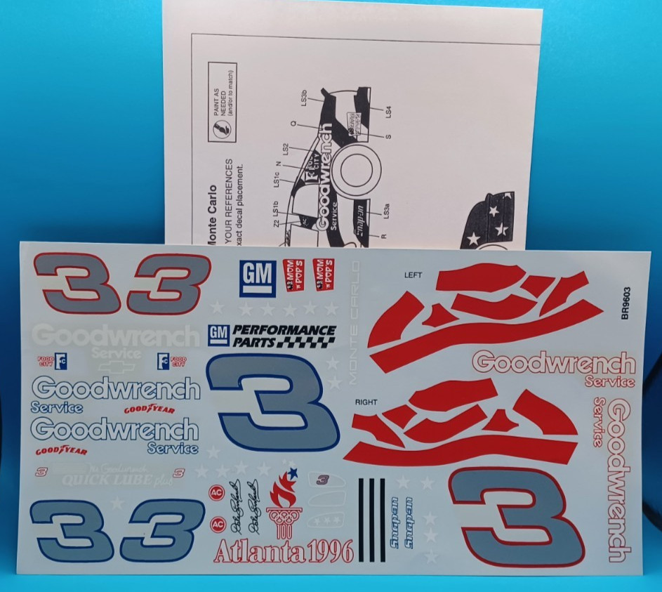Blue Ridge | No. BR9603 | 1:25 1996 #3 Olimpic Special Chevy Monte Carlo Decals