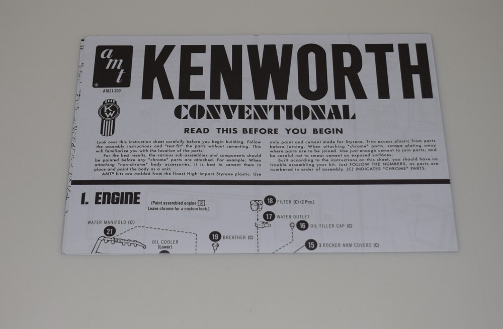 AMT KENWORTH CONVENTIONAL W-925 1021/06 ⭐PARTS⭐ INSTRUCTION BOOKLET 1:25