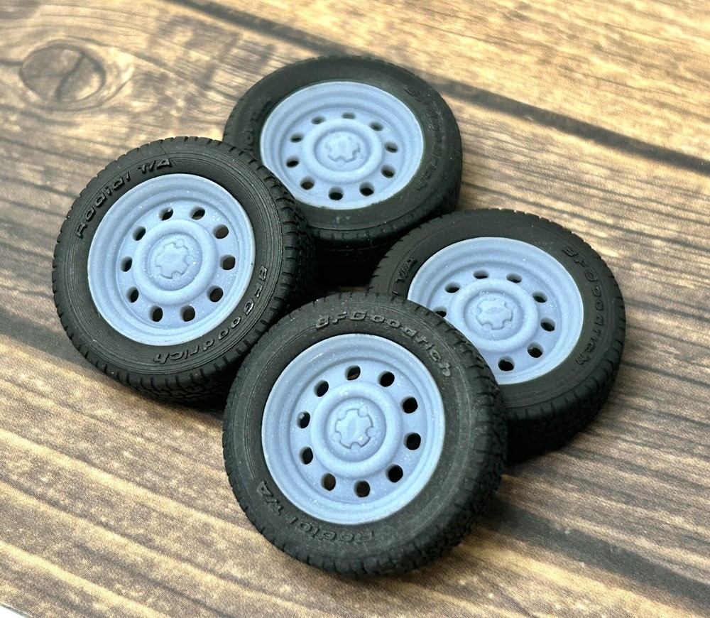 1/24 Scale: 17-inch “Police Cruiser” model car wheels/tires. Resin; 3D Print
