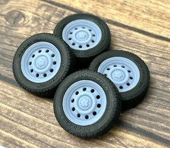 1/24 Scale: 17-inch “Police Cruiser” model car wheels/tires. Resin; 3D Print
