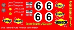 #6 Roger Penske Chevrolet Sunoco Corvette 1967 1/24th – 1/25th Scale Decals