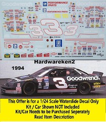 NASCAR DECAL # 3 GOODWRENCH 1994 CHEVROLET LUMINA DALE EARNHARDT – 1/24
